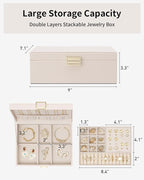 VLANDO 2 Layer Jewelry Box Large Jewelry Organizer for Women Removable Jewelery Tray for Necklace Earrings Rings Bracelets Mo
