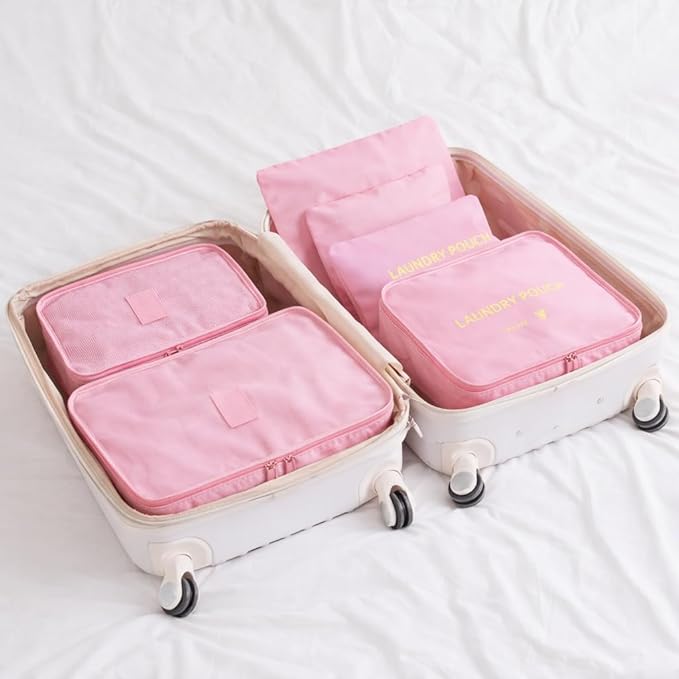 6 Set Travel Packing Cubes for Luggage – Laundry Pouch Organizer Bags, Lightweight Storage Pouches for Clothes, Shoes, and To