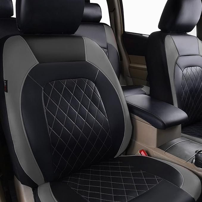 Universal Deluxe Pu Luxury Vinyl Faux Leather Car Seat Covers Full Set, Airbag Compatible, Breathable, Fit for Most Sedans, V