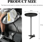povtii Car Adjustable Food Tray, 360 Swivel Car Food Tray, 8.7 Inch Diameter, Non-Slip Clip Type Snack Tray, Black