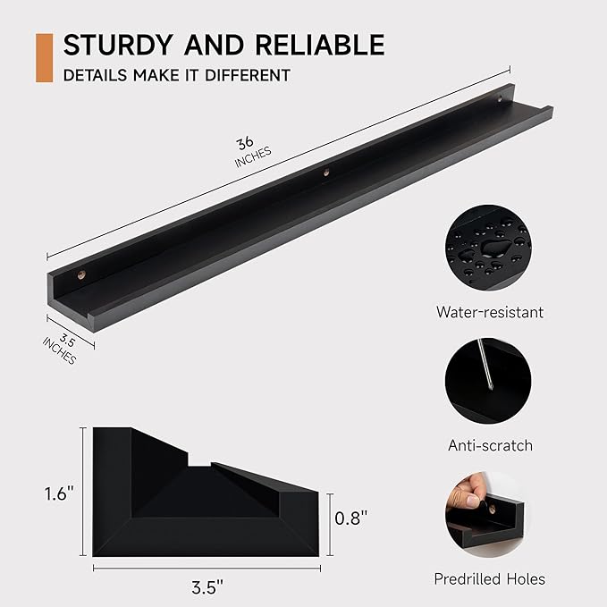 Fun Memories Picture Ledge Shelf, 36 Inch Floating Shelves Set of 2, Nursery Book Shelves for Toys Storage, Kids Bookshelf Wa