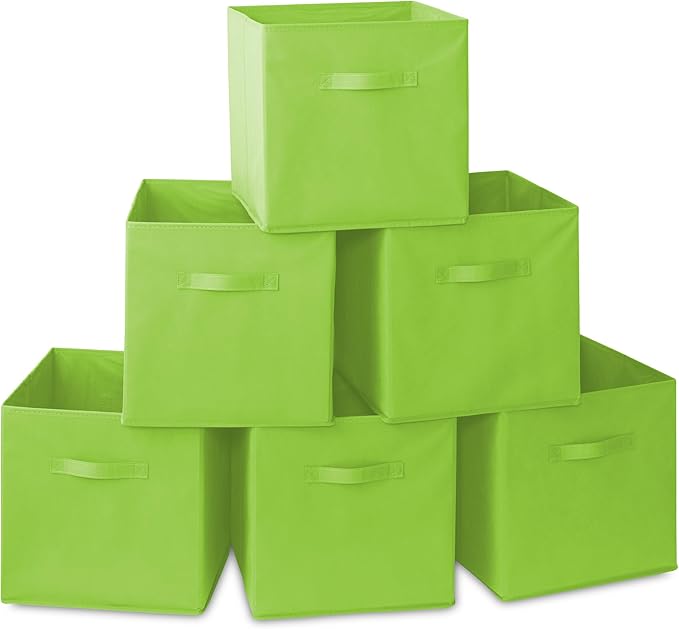 Casafield Set of 6 Collapsible Fabric Cube Storage Bins, Lime Green - 13" Foldable Cloth Baskets for Shelves, Cubby Organizer