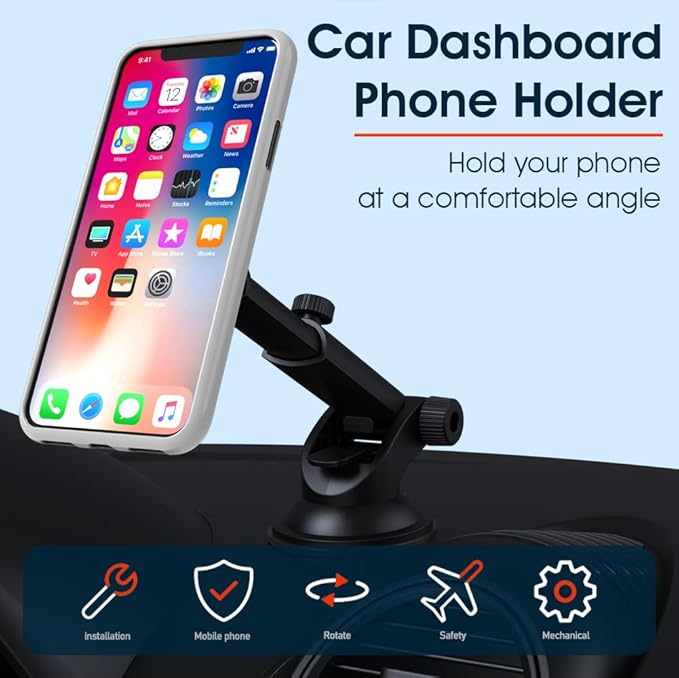 sincetop Car Phone Holder Mount, Cell Phone Mount for Car Dashboard Windshield, 3 in 1 Super Suction Cup with Strong Sticky Gel, Adjustable Universal for All Phones【Series C - 1st Gen】