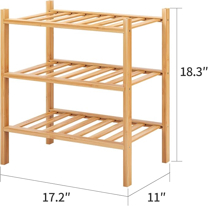 3-Tier Small Shoe Rack for Entryway, Stackable | Heavy Duty | Multi-Function, Bamboo Free Standing Shoe Racks for Bedroom Hal