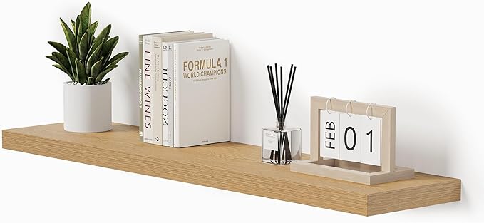 Vivelove Single Floating Shelves Oak 48 Inches, 48 x 10 inch Deep x 1.8 in Thick, Long Wall Shelves Heavy Duty 80 lbs for Bed