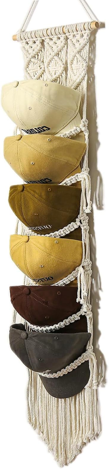 Boho Baseball Cap Hanger-1 Pack-Macrame Hat Organizer for Ball Caps Holder Over Door, Hat Rack for Wall, Cap Rack for Decorat
