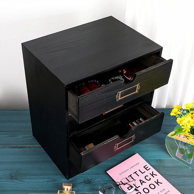 Wooden Storage Box Rustic Desktop Organizer with 4 Drawers Office Desk Accessories Shelf Large Craft Storage Containers Apoth