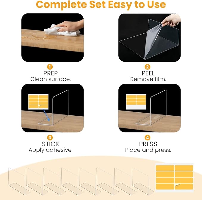 Shelf Dividers for Closet Organization – Acrylic Clear Sturdy Dividers to Keep Clothes, Sweaters & Purses Upright, Free-Stand