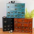 Apothecary Drawers Card Catalog Cabinet with 14 Drawers Wooden Card Catalog Wooden Storage Box for Desktop Organizer (Black)