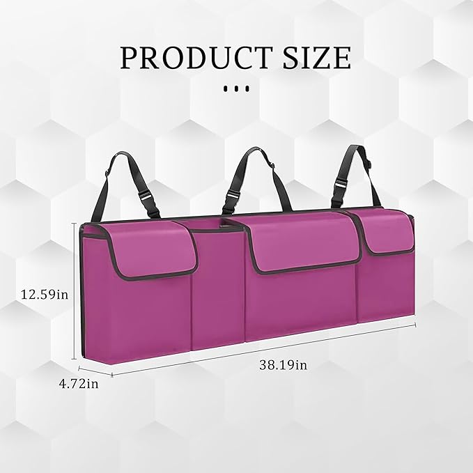 Car Trunk Organizer, Waterproof Collapsible Cargo Bag with 4 Pockets,Backseat Hanging Large Storage with Adjustable Straps, St