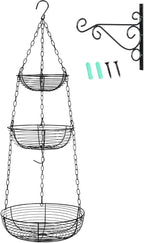 HULISEN 3 Tier Hanging Fruit Basket with Banana Hook, 36-Inch Heavy-Duty Wire Hanging Baskets for Kitchen Storage, Vegetable 