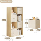 EXPERLAM 8 Cube Storage Organizer - Solid Wood Bookshelf with 4 Storage Bins, Cube Shelf with 2 Removable Back Panels, Vertic