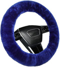 Genuine Fur Fur Wool Sheepskin Fuzzy Blue car Steering Wheel Cover, Fluffy Soft Protector for Universal Steering Wheel 14 1/2