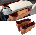 2PCS Car Seat Gap Filler Organizer, Leather Multi-Functional Vehicle Console Gap Pocket Organizer with Cup Holder, Automotive Seat Crevice Filler Storage Box, Universal for Vehicles (Brown)