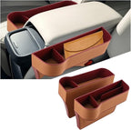 2PCS Car Seat Gap Filler Organizer, Leather Multi-Functional Vehicle Console Gap Pocket Organizer with Cup Holder, Automotive Seat Crevice Filler Storage Box, Universal for Vehicles (Brown)