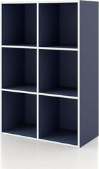 Homes: Inside + Out Apexa 6-Cube Storage Organizer Shelves, Stackable Wood Bookcase Fits Cubby Bins for Organization, Dorm Te