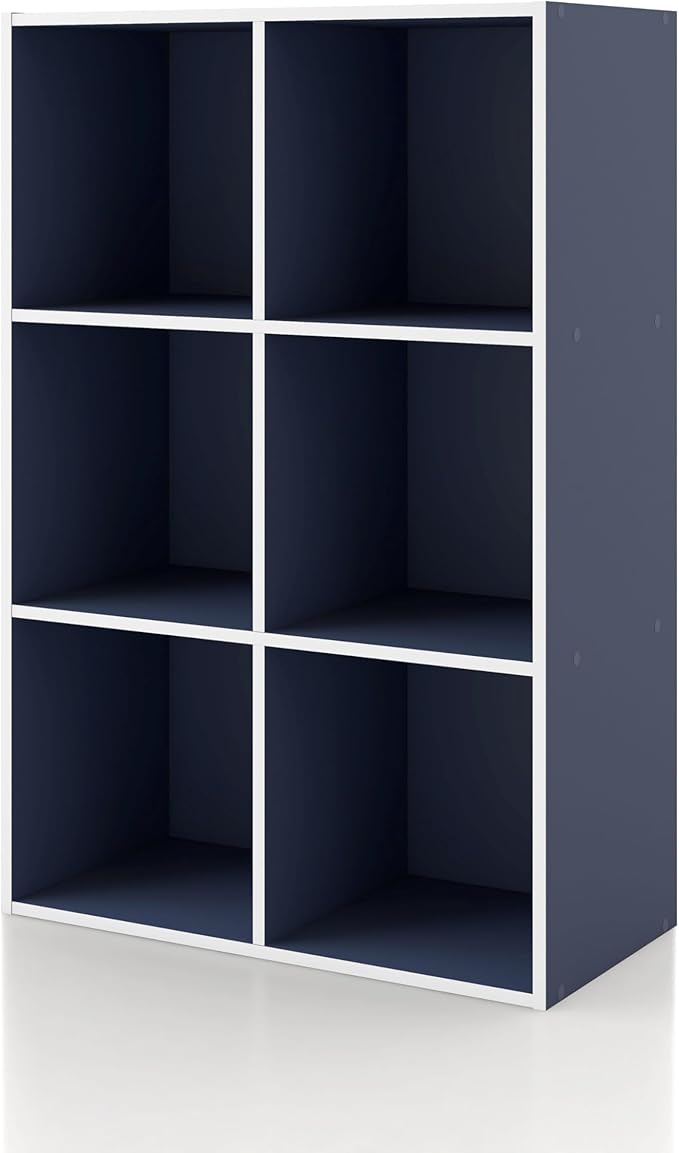 Homes: Inside + Out Apexa 6-Cube Storage Organizer Shelves, Stackable Wood Bookcase Fits Cubby Bins for Organization, Dorm Te