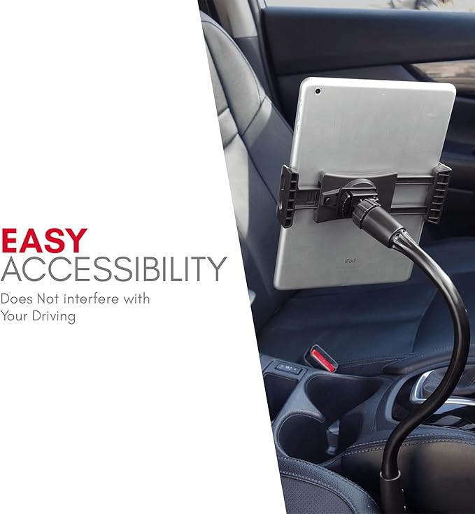 Macally Car Seat Rail Mount - Super Secure Tablet and Phone Holder for Car, Truck, and Any Vehicle - Adjustable Gooseneck iPad Mount - Works With All iPad, iPhone, Tablets