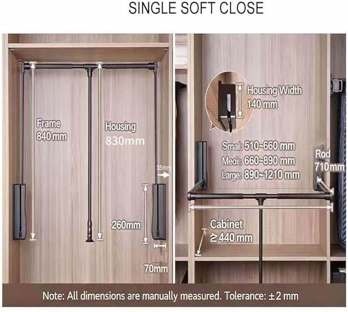 brand Wardrobe lift clothes rack,Pull Down Closet Rod for Hanging Clothes, Retractable Wardrobe Hanger for Cabinet, Aluminium