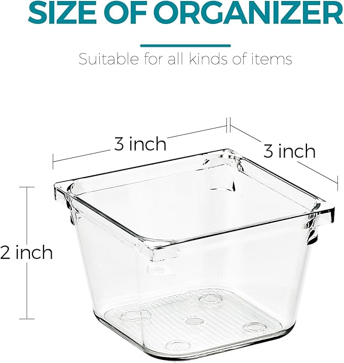 8 Pack Drawer Organizer - 3" X 3" Clear Acrylic Storage Bins with Non-Slip Pads, Versatile Desk Tray for Makeup, Jewelry, Kit