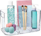 STORi Bliss 5-Compartment Plastic Cosmetics Storage Organizer | Clear | Rectangular Divided Makeup Bin & Vanity Caddy with Pa