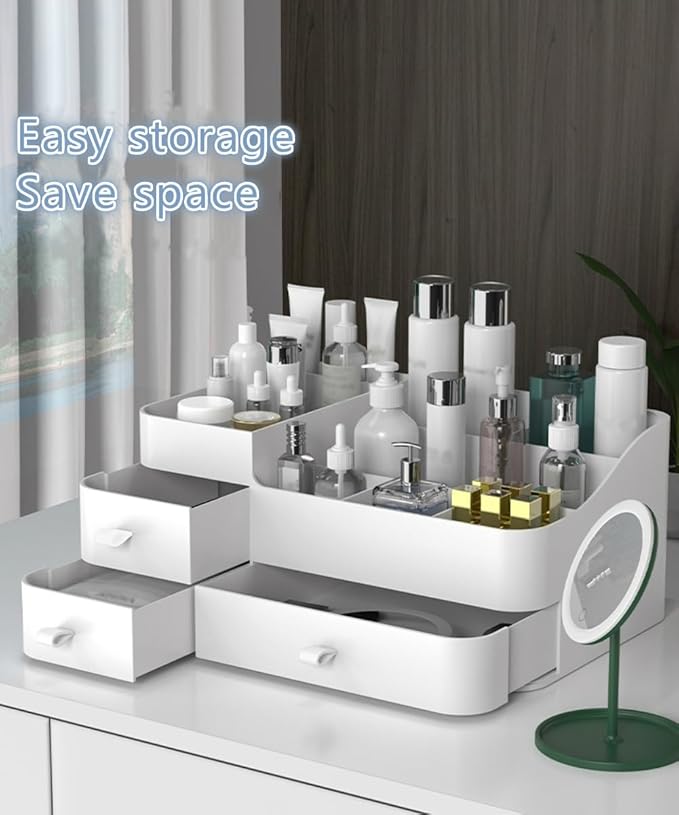 MIUOPUR White Makeup Organizer for Vanity, with 3 Drawers, Large Capacity, Ideal for Make up, Cosmetic, Skin care, Suitable f