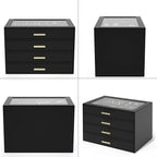 AKOZLIN Jewelry Box with Clear Lid Functional Leather Jewelry Storage Organizer Case 4 Drawers for Women Girls Necklace Ring 