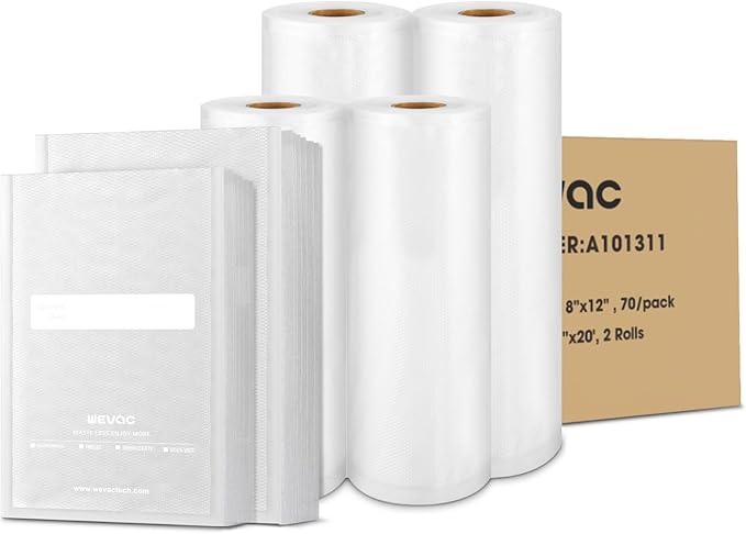 All-in-One Variety Pack Vacuum Sealer Bags & Rolls – 50x 6''x10'', 70x 8''x12'', 2 Rolls 11''x20', 2 Rolls 8''x20' – Premium 