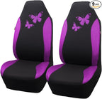 Flying Banner Butterfly car seat Covers ful Set Fashion Universal Lady Woman Female Rear Bench Split Colorized (2 Fronts, Pur