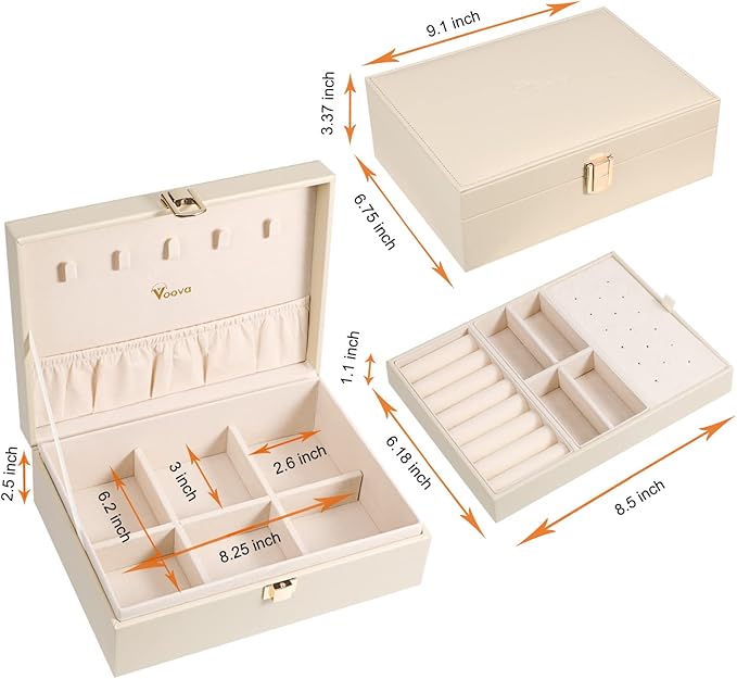 Voova Jewelry Box Organizer for Women Girls, 2 Layer Large Men Jewelry Storage Case, PU Leather Display Jewellery Holder with
