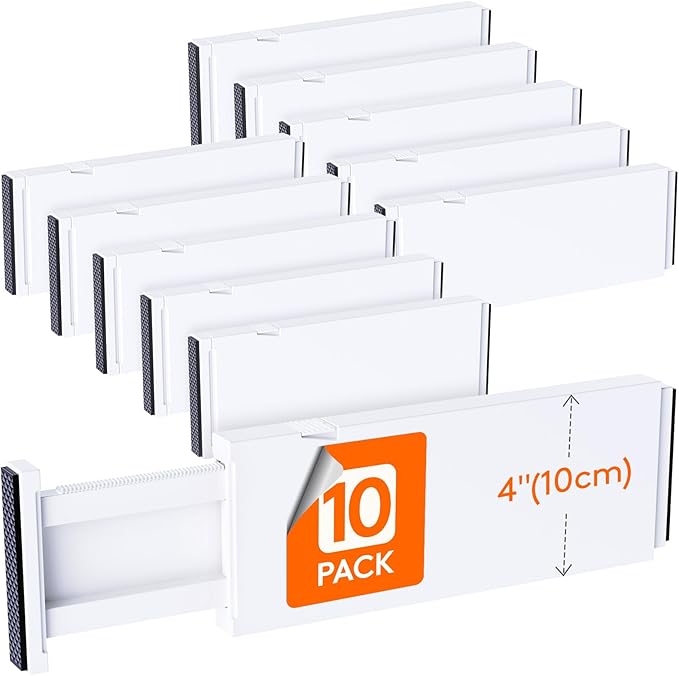 Lifewit 10 Pack 4" High Drawer Dividers 28-43.5cm/11-17" Adjustable Drawer Organizer for Clothes/Utensils, Expandable Drawer 