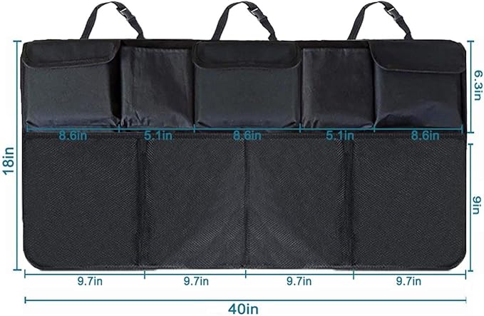 Trunk Organizer for Car, Large Capacity Car Organizers and Storage with 9 Pockets, Waterproof Backseat Hanging Organizer for SU