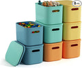 8 Pack Colorful Storage Bins with Lids for Shelves, Classroom Storage Bins, Stackable Colored Bins, Plastic Storage Container