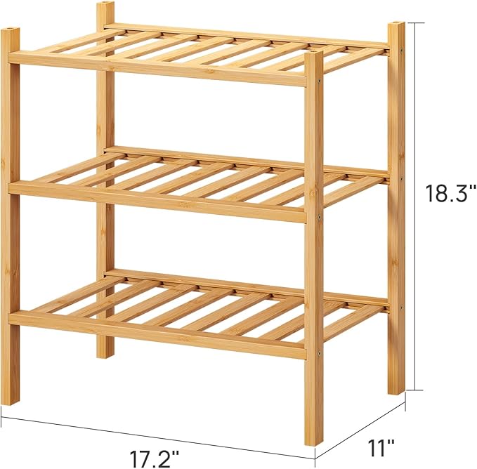 viewcare Small Shoe Rack, 3-Tier Shoe Rack for Entryway, Bamboo Wood Shoe Shelf for Closet & Hallway, Long 17.2IN | Beautiful