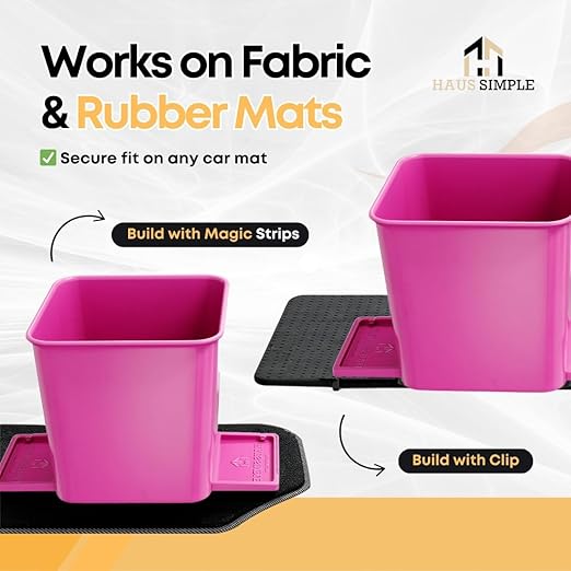 Car Trash Can for Vehicles Leakproof Compact Garbage Bin w/ Stability Flap, Anti-Slip Base, Portable Trash Holder for Cars, Trucks, SUVs, Minivans Compact, Auto Container Organizer (Pink, Small)