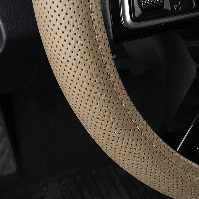 Car Pass Classical Leather Automotive Universal Steering Wheel Covers,Universal Fit for Suvs,Trucks,Sedans,Cars,Vans,14.5-15i