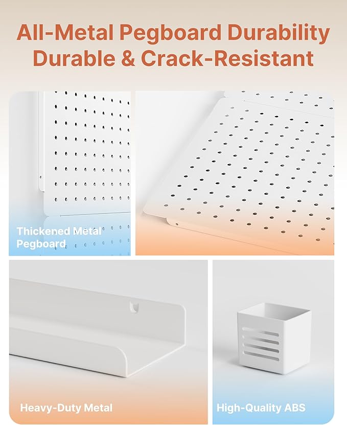 PEGZONE Pegboard Wall Organizer Combination Kit,Overall 33.1"x20.5" Metal Office Pegboard with 19 Accessories, Wall Mounted P