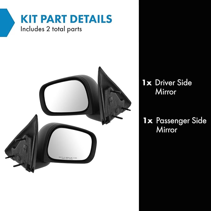 TRQ 2 Piece Driver and Passenger Side Mirror Assembly Set Manual Adjustment Non-Heated No Memory Textured Compatible with 200