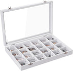 Frebeauty Velvet Jewelry Tray,24 Grid Jewelry Organizer with Clear Lid,Earring Holder Organizer with Clasp,Drawer Insert Ring