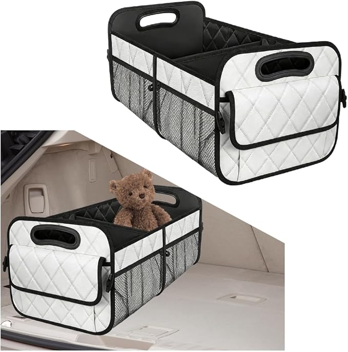 Car Trunk Organizer, Collapsible Sturdy Multi-Compartment Vehicle Cargo Storage Bag, Removable Automotive Trunk Organization