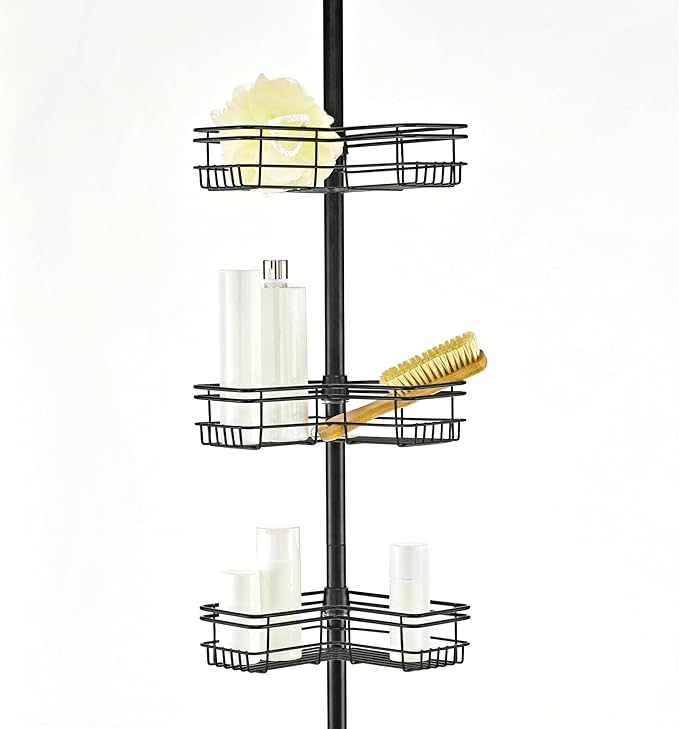 Utopia Alley Rust-Resistant Shower Tension Pole Caddy, 4 Shelves (Matt Black)