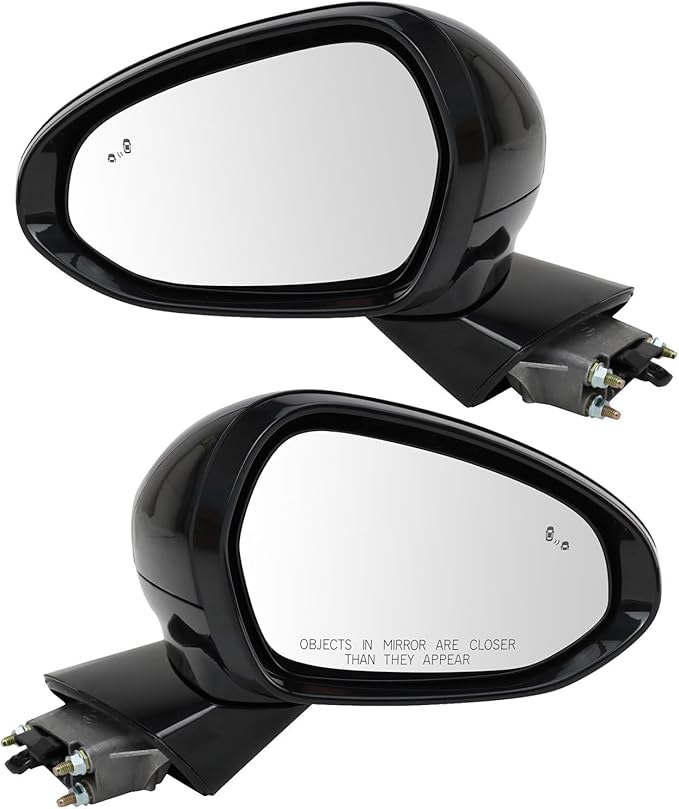 TRQ Driver and Passenger Side Power Heated Mirror Set Smooth Black Without Memory Compatible with 2021-2024 Kia K5