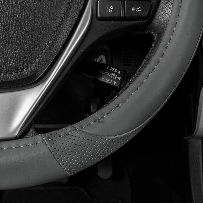 Motor Trend Perforated Microfiber Leather Steering Wheel Cover for Cars Trucks SUVs Vans, Sporty Racing Improved Grip Anti-Fa