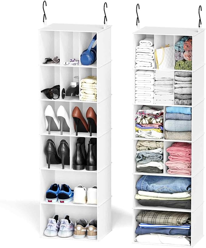 SpaceAid 2 Pack Hanging Closet Organizer and Storage with Dividers, 24 Compartments Hanging Shoe Shelves for Closet, Wardrobe