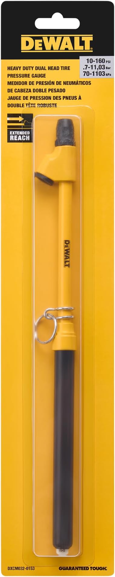 DEWALT Dual Head Heavy Duty Truck Gauge w/Indicator Bar, 10-160 PSI for Large Trucks, Heavy Duty Construction