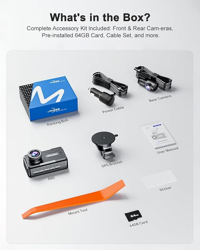 Dash Cam Front and Rear, 4K FHD Dual Dash Camera for Cars Built-in 5G WiFi GPS, 64GB Card Included, Car Camera with 3" IPS To