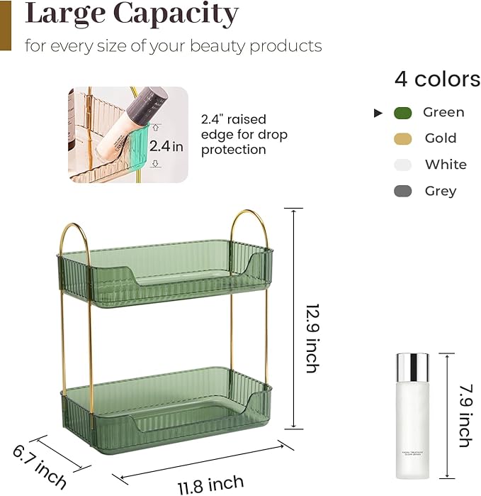 Aveniee Bathroom Counter Organizer, 2 Tier Perfume Skin Care Countertop Storage Shelf, Vanity Makeup Tray for Cosmetic Skinca
