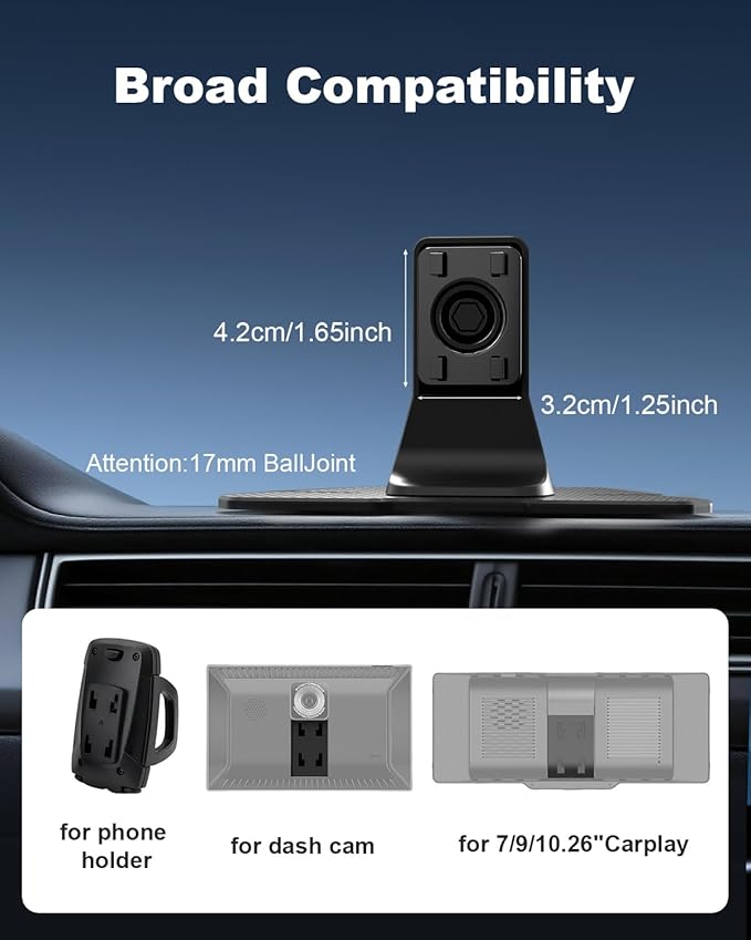 Carplay Mount for 7/9/10.26” Portable CarPlay Screen Holes Mount Holder,GPS Holder with Replaceable Extra-Large Adhesive Base,Adjustable Dashboard Sticky Stand for Car Play Devices