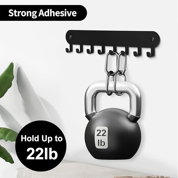 2 Pack Key Holder for Wall,Key Hooks with 8 Hooks,Key Rack for Wall No Drill for Living Room, Kitchen, Bathroom, Garage (Blac