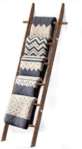 Farmhouse Wooden Blanket Ladder with Removable Hooks, 6-Tier Rustic Blanket Rack Decorative Stand, Leaning Towel Quilt Rack H